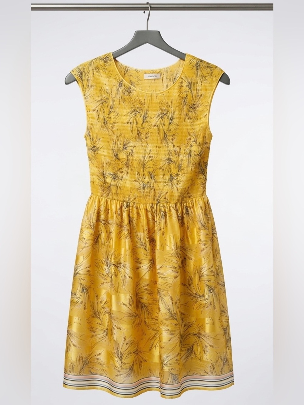 Max Studio GoldenYellow Floral Botanical Sleeveless Striped Dress- teacher style